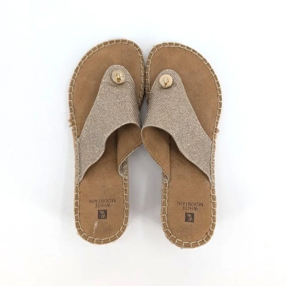 White Mountain Beachball Womens Gold Metallic Espadrille Wedge‎ Sandals Size 8M